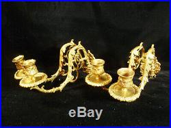 Fantastic Signed L Pinet Victorian Brass Wall Sconce Candle Holders Circa 1880