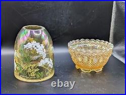 Fenton Gold Carnival Iridescent Fairy Lamp Hand Painted Queen Anne's Lace Rare
