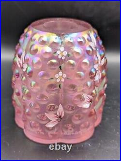 Fenton Pink Iridescent Hobnail Fairy Lamp Hand Painted Signed And Initialed