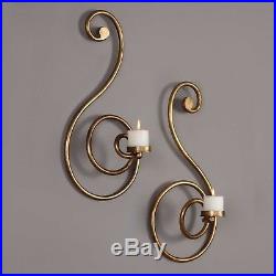 Four New 19 Forged Aged Gold Leaf Metal Wall Art Modern Sconce Candle Holder
