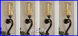 Four New Large 30 Aged Bronze Forged Metal Glass Wall Sconce Candle Holders