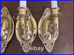 Four Vintage Brass Single Arm Electric Light Sconces Ornate Design 11 Colonial
