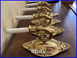 Four Vintage Brass Single Arm Electric Light Sconces Ornate Design 11 Colonial
