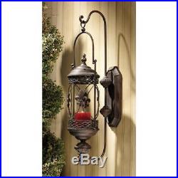 French Accent Fleur De Lis Metalwork Hanging Pendant Candle Holder Wall Lantern