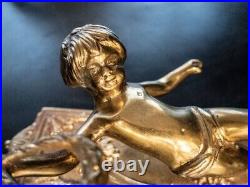 French Antique Solid Brass Putti Cherub Angel Wall Mount Candle Holder art deco