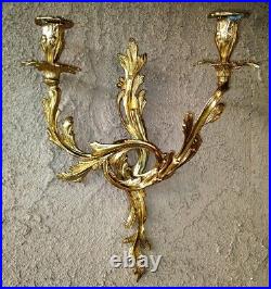French Baroque Style Wall Candle Scone Twin Arm Ornate Gold Brass LARGE