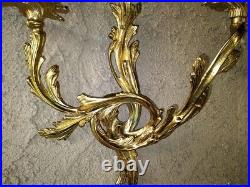 French Baroque Style Wall Candle Scone Twin Arm Ornate Gold Brass LARGE