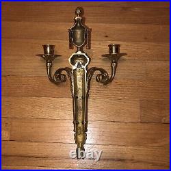 French LOUIS XVI Cast Brass Gold Wall Candle Holder Sconce Swag Urn 2 Arm