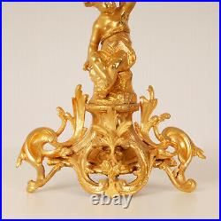 French Victorian Candelabra gold gilt bronze a pair 19th C Putto Henri Picard