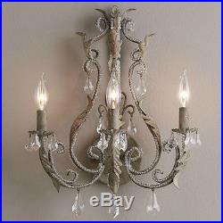 French Vintage Country Metal Crystal Sconce Candle Holder Wall Lamp Fixture