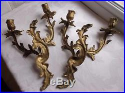 French a pair of gold bronze wall candle holders beautiful antique