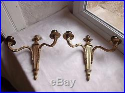 French a pair of gold patina bronze wall candle holders beautiful vintage