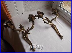 French a pair of gold patina bronze wall candle holders classic antique