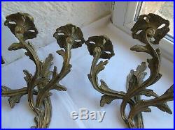 French a pair of gorgeous bronze wall candle holders antique / vintage