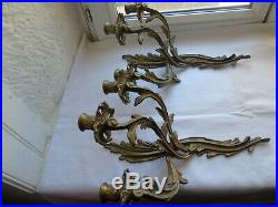 French a pair of gorgeous bronze wall candle holders antique / vintage