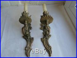 French a pair of patina bronze wall candle holders antique