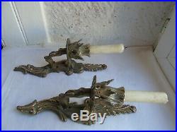 French a pair of patina bronze wall candle holders antique