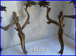 French a pair of patina bronze wall candle holders antique / vintage