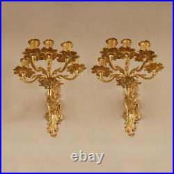 French gilt bronze sconces wall candelabra 19th C Victorian five light sconces