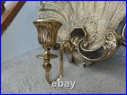 GREAT! Pair of Sold Heavy Brass ORNATE Seashell Shell Candle Wall Sconces 10.5