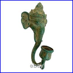 Ganesha Elephant Wall Sconce Green Bronze Candlestick Holder handmade Bali art