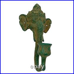 Ganesha Elephant Wall Sconce Green Bronze Candlestick Holder handmade Bali art