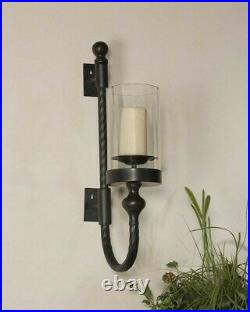 Garvin Large Aged Black Metal Glass Globe Wall Sconce Candle Holder Uttermost