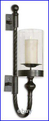 Garvin XL 27 Aged Black Metal Glass Globe Wall Sconce Candle Holder Uttermost