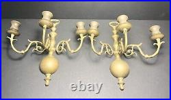 Georgian Regency Style Candle Holders 3 Arm Brass Candle Wall Sconces Pair