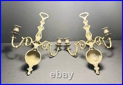 Georgian Regency Style Candle Holders 3 Arm Brass Candle Wall Sconces Pair