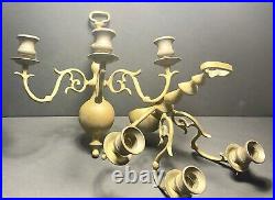 Georgian Regency Style Candle Holders 3 Arm Brass Candle Wall Sconces Pair