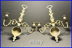 Georgian Regency Style Candle Holders 3 Arm Brass Candle Wall Sconces Pair