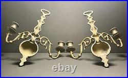 Georgian Regency Style Candle Holders 3 Arm Brass Candle Wall Sconces Pair