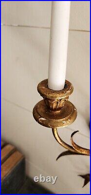 Gilded Gold Wheat Single Wall 3 Candle Sconce Made In Italy Hollywood Regency