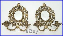 Glo-Mar French Rococo Style Sconce Wall Candle Holder Gold Tone Mirrored PAIR