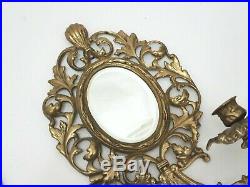 Glo-Mar French Rococo Style Sconce Wall Candle Holder Gold Tone Mirrored PAIR