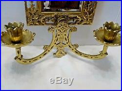 Glo-mar Brass Wall Beveled Mirror Candle Holder Pair Sconce H. W. Regency (11)