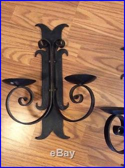 Global View Pair Wrought Iron Forged Wall Sconce Candle Holders 16 H X 11.5 W