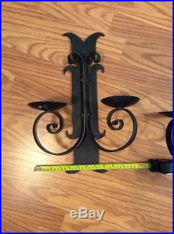 Global View Pair Wrought Iron Forged Wall Sconce Candle Holders 16 H X 11.5 W