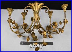 Gold metal / tole & wood wall sconce candelabra roses & leaves Made in Italy 25