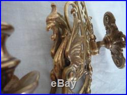 Good Pair Brass Gothic Decor Griffin Candle Sconces Wall Candle Holders