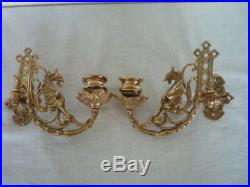 Good Pair Brass Gothic Decor Griffin Candle Sconces Wall Candle Holders (b)