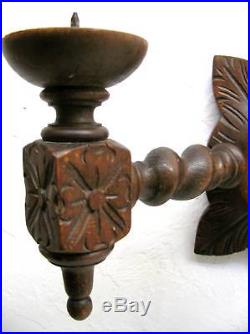 Gorgeous Antique Carved Wood Wall Sconce Candle Holder Hand Carved Black Forrest
