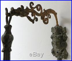 Gorgeous Antique Pair Gothic Dragons & Faces Candle Holders Wall Hanging Sconces