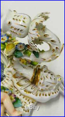 Gorgeous Antique Sitzendorf Dresden Porcelain 3 Arm Candle Holder Wall Mirror