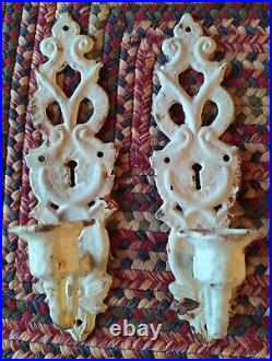 Gorgeous Pair Antique Candle Holders Wall Sconces Rusty & Ornate