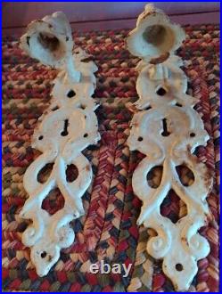 Gorgeous Pair Antique Candle Holders Wall Sconces Rusty & Ornate