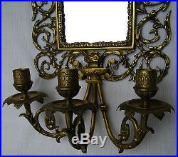 Gorgeous Vintage Gilt Bronze Beveled Mirror Candle Holder Wall Sconce