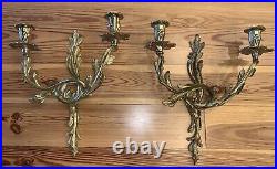 Gorgeous Vintage Set Of 2 Louis IV French Brass Wall Sconces Candlestick Decor