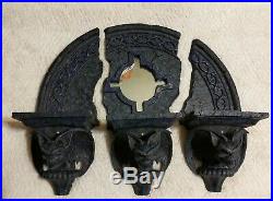 Gothic 3 Pcs Wall Mount Gargoyle Candle Holder Mirror Shelf Evil Bats Halloween